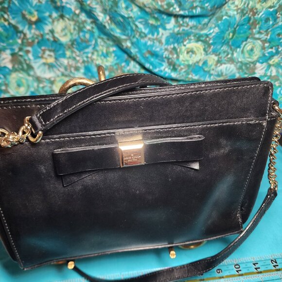 Kate Spade Montford Park Angelica Bow Crossbody Black Smooth Leather Handbag - Picture 2 of 8